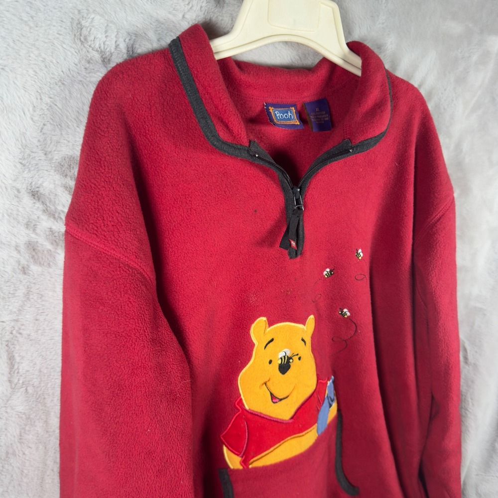 Vintage Disney Winnie the Pooh Red Fleece Quarter‎ Zip Pullover XL Pooh & Bees